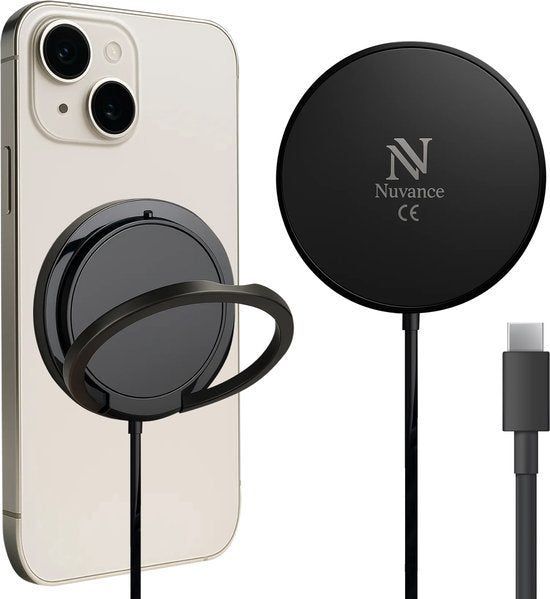 Nuvance Draadloze Oplader - 15W Snellader - Geschikt Voor MagSafe - Kantelbaar Ontwerp - Incl. Usb-C