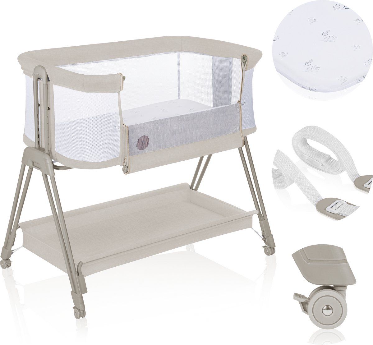 Lionelo Luna - Babybedje 2 In 1 - Co-sleeper En Vrijstaand - 4 Wielen Met Blokkade - 6 Niveaus Matrashoogte - Beige