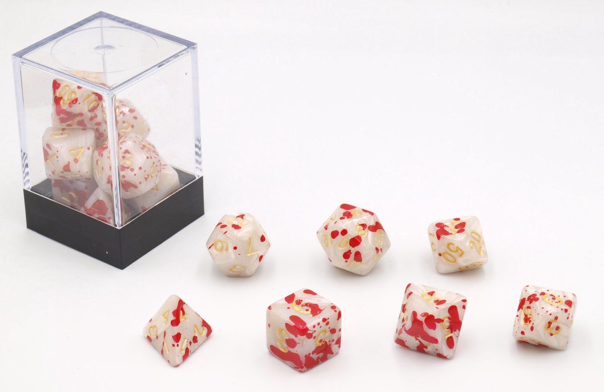 HOT Games - Dobbelstenen Bloodspatter - Set van 7 - Wit