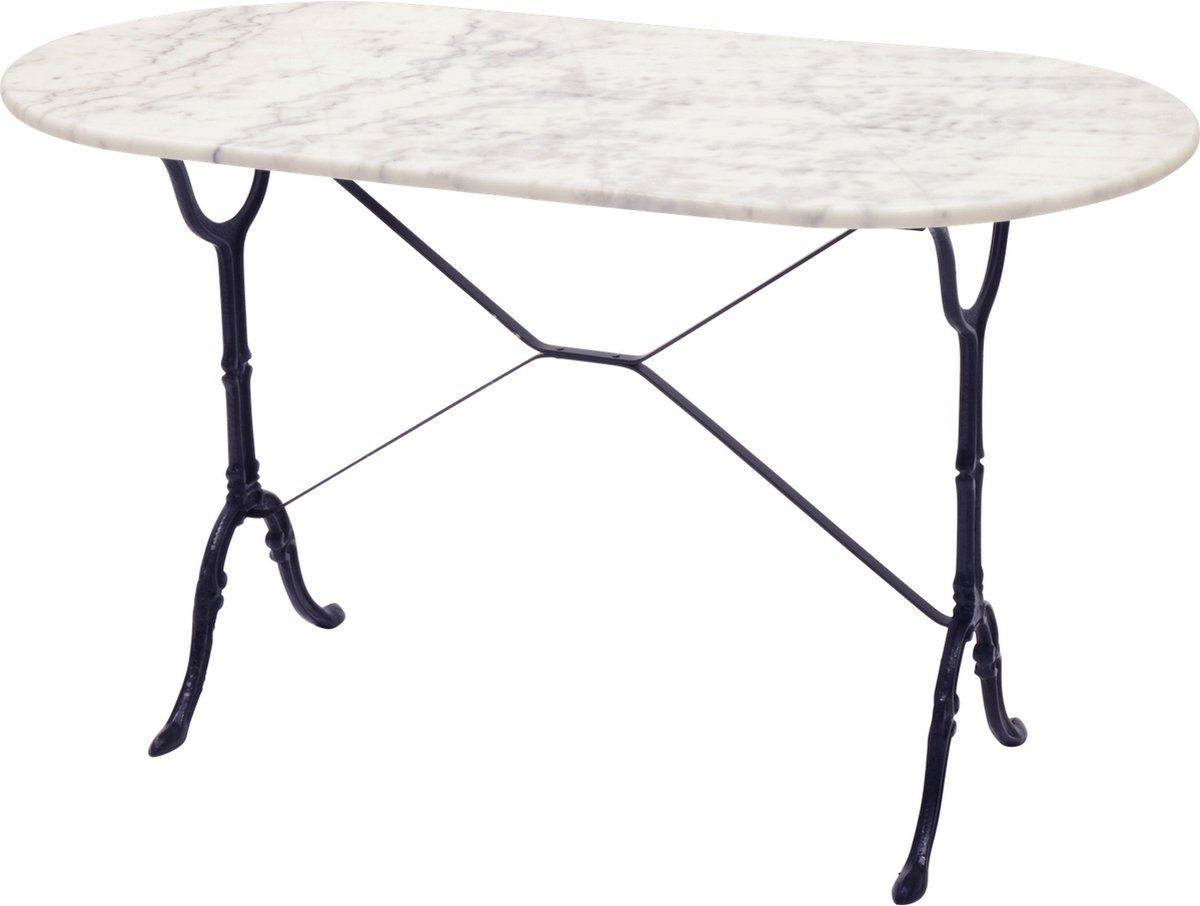 Lesli Living - Tuintafel - Marmer wit ovaal 120x60cm - Gietijzer onderstel zwart