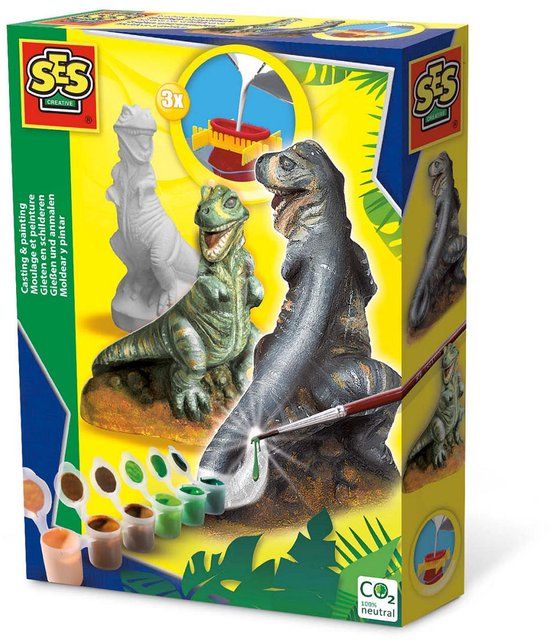 SES Creative - Gieten en schilderen - T-rex dino - sneldrogend - gips latex gietmal verf penseel