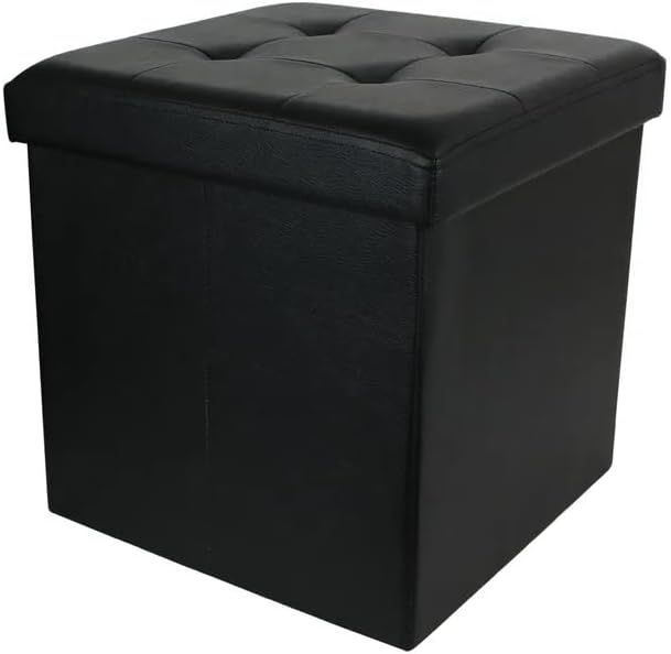 SoBuy Poef - Opvouwbare Opbergpoef 48 x 48 x 48 cm - Zwart