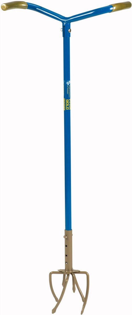 Merkloos Tuinklauw GG921-06 - Woelvork - In Lengte Verstelbaar 97-106CM - Aarde Losmaken, Onkruid Wieden, Grond Beluchten, Kultiveren - Blauw/Goud