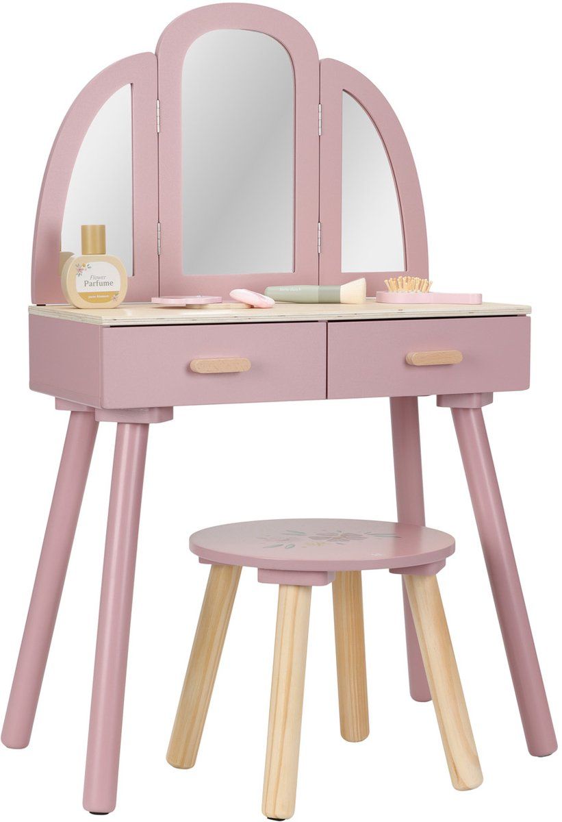 Little Dutch Kaptafel - Hout - Driedelige Spiegel - Roze