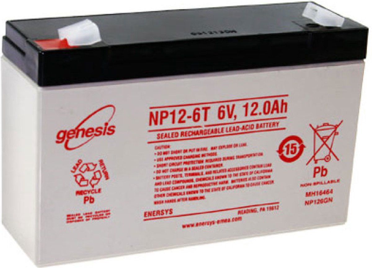 Hawker NP12-6 accukabel PB 6 volt 12Ah met Faston 6,3 mm contacten