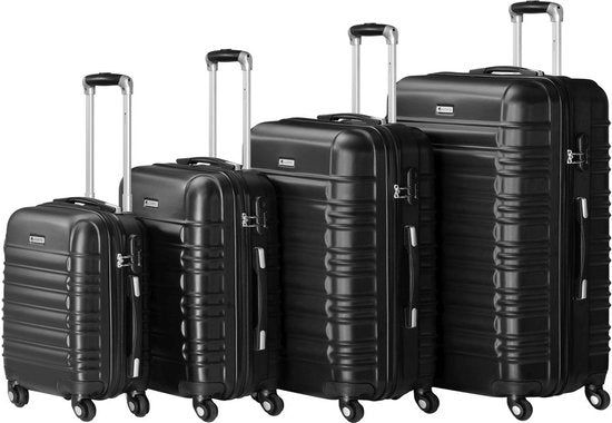 Merkloos Trolley Reiskofferset / Kofferset Rome - 4-delig - Zwart - Abs