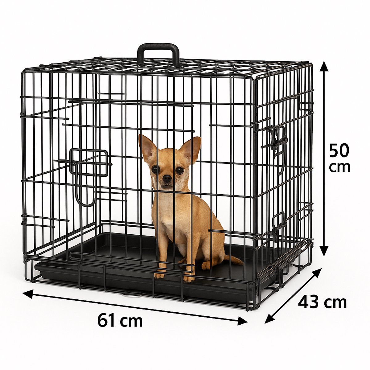 Flamingo Mezo - Hondenbench S - Opvouwbaar Voor Thuis En Auto - 61x43x50 Cm - Zwart
