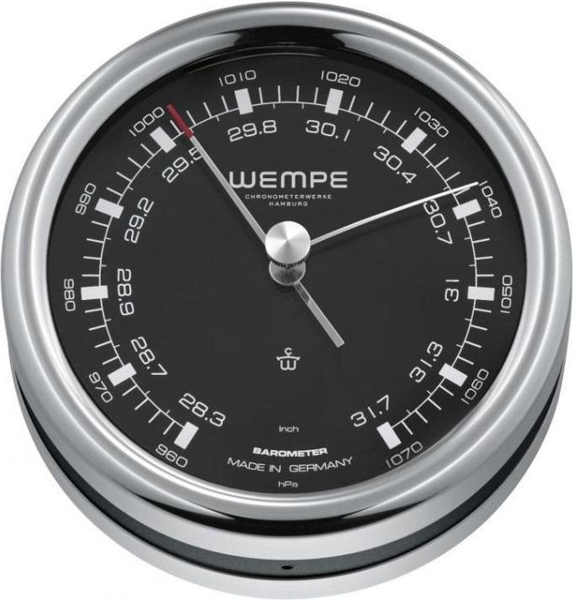 Wempe Pilot Iii - Barometer -Ø 85 Mm - Rvs Met Zwarte Wijzerplaat