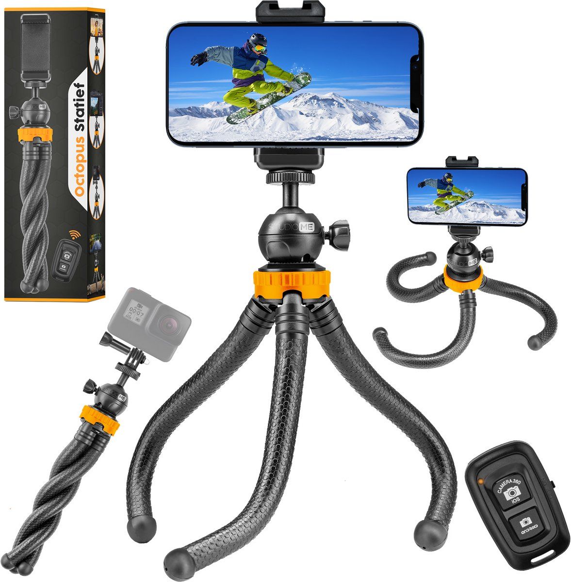 Studio Me Octopus Statief - Gorillapod - Flexibel 360° Draaibaar - Zwart - Incl. Bluetooth Afstandsbediening
