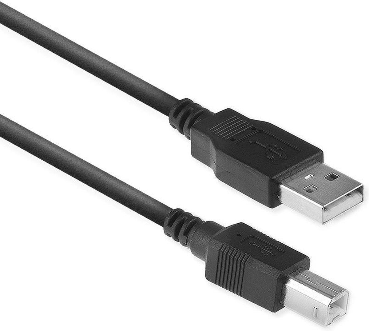ACT USB 2.0 - A male naar B male kabel - 1,8 meter - Zwart