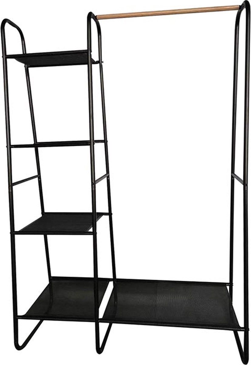 Perel Kledingrek met hangstang en 5 schappen, stevige ijzeren buisconstructieØ 19 x 0.6 mm, ideaal voor het opbergen van kleding en accessoires, 100 x 40 x 150 cm, metaal, zwart
