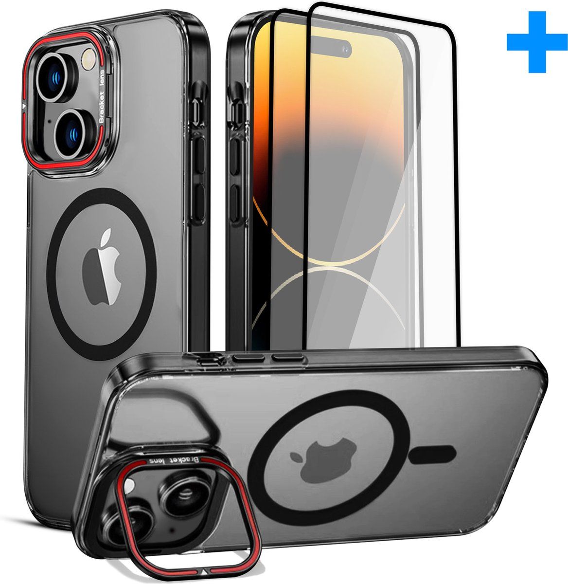 Sbvr IPhone 15 Plus - Hoesje - MagSafe Case Met Standaard - Inclusief 2 Screenprotectors