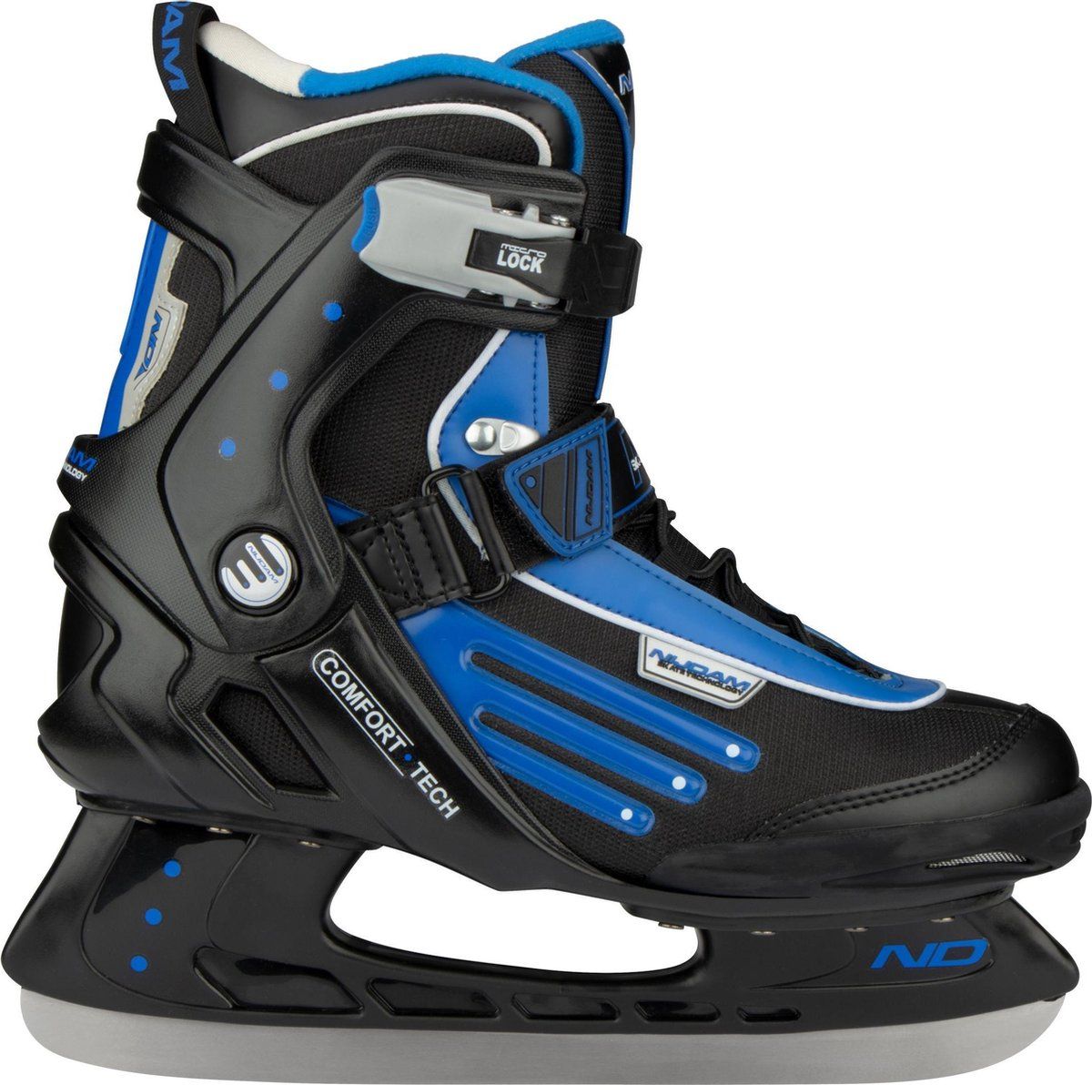 Nijdam IJshockeyschaats - Semi-Softboot - Vetersluiting - Zwart/Blauw/Zilver - 44