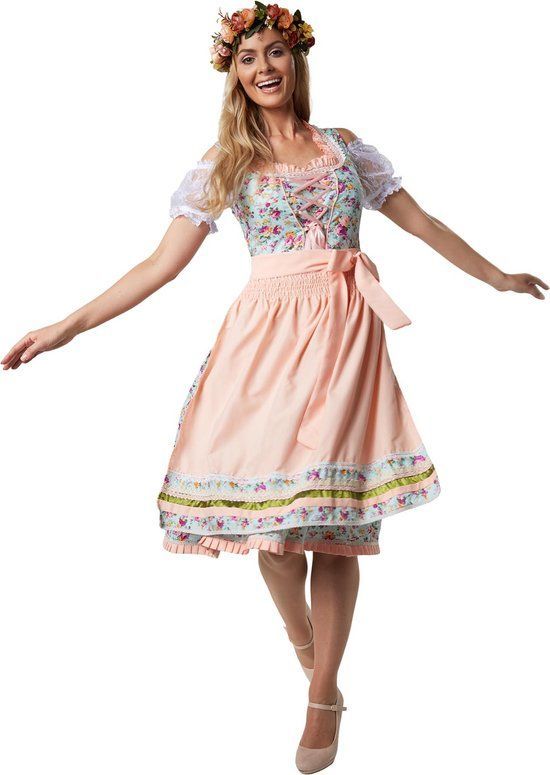 Dressforfun Midi-Dirndl Erding model 2 L - Halflange Dirndl met bloemenmotief - Vetersluiting voorzijde