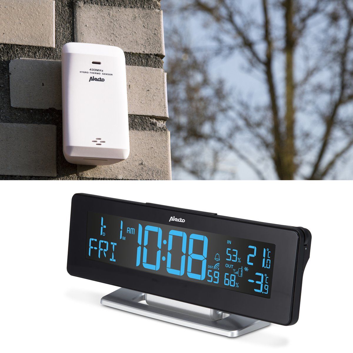 Alecto Ws-2500 - Wekker Met Weerstation - Temperatuur En Luchtvochtigheid - Zwart-Zilver