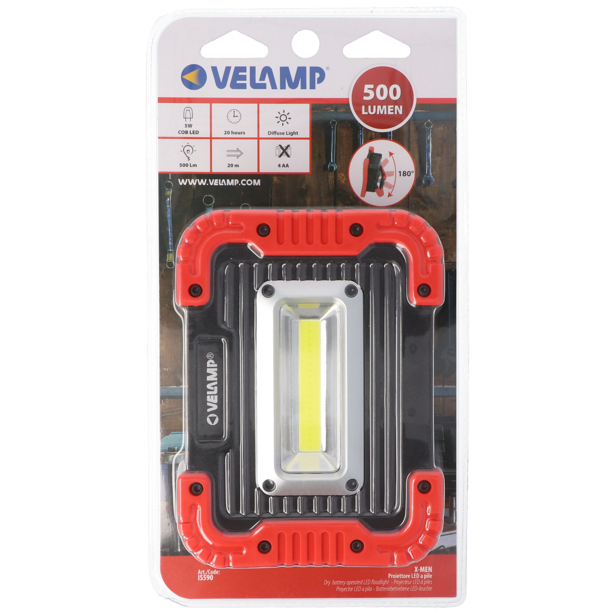Werklamp IS590, 5W COB LED, 500 lumen, verstelbare steun, ideaal voor kamperen, noodgevallen, werkpl