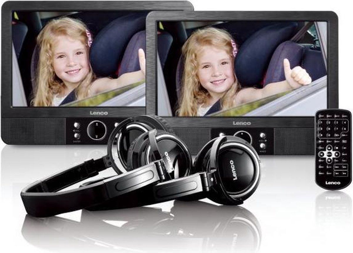 Lenco MES-415 - Draagbare DVD-speler met 2 x 9"schermen en USB - Zwart