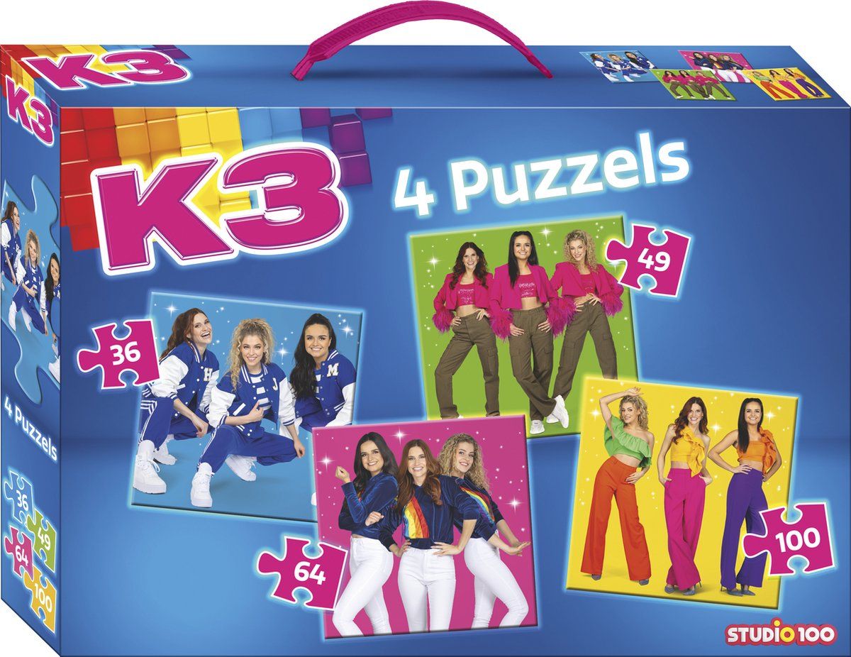 K3 - Puzzel - 4in1 Puzzel Met 36 49 64 100 Stukjes - Sterretjes