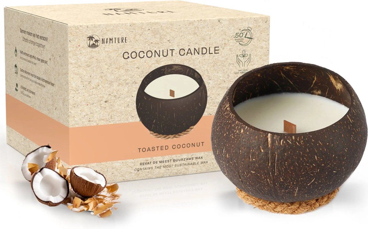 Namture Kokosnoot Kaars - Toasted Coconut Geurkaars - 50 Branduren - Vier Geuren - 300 Ml Kokosnoot Wax - Duurzaam Cadeau