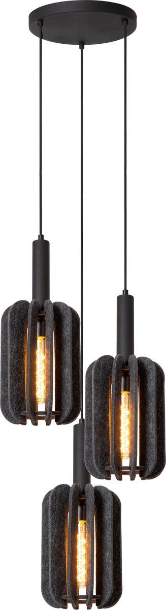 Lucide Rafal - Hanglamp -Ø 50 Cm - 3xE27 - Dimbaar - Grijs