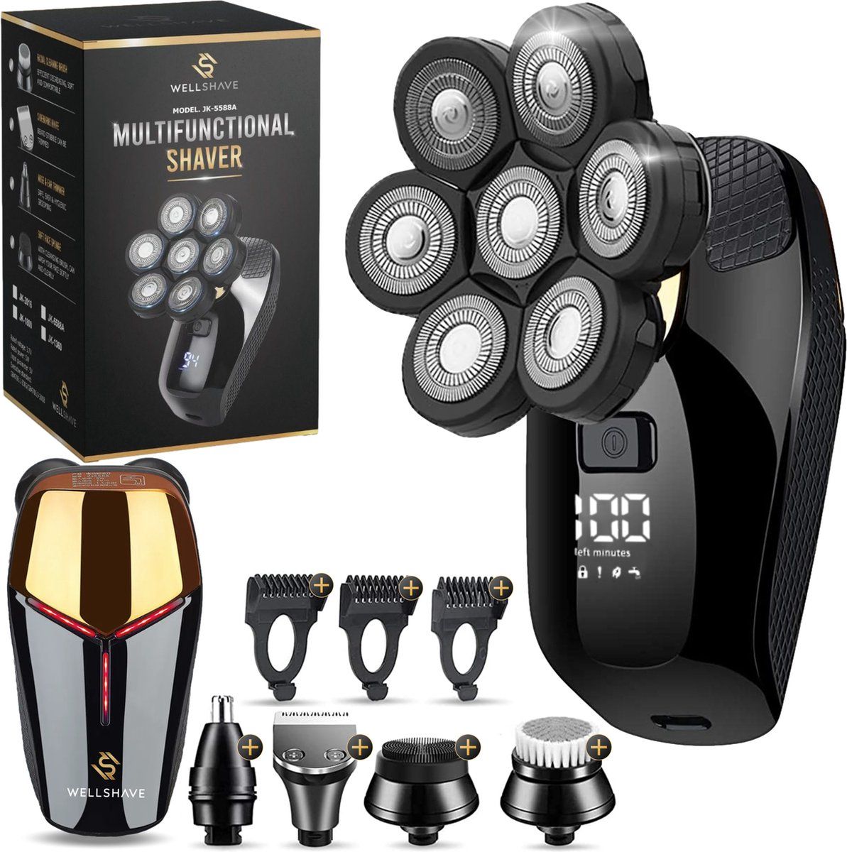 Wellshave 5 In 1 Scheerapparaat Deluxe - Gezicht En Hoofd Trimmer - Neustrimmer - Waterdicht - Zwart/Goud