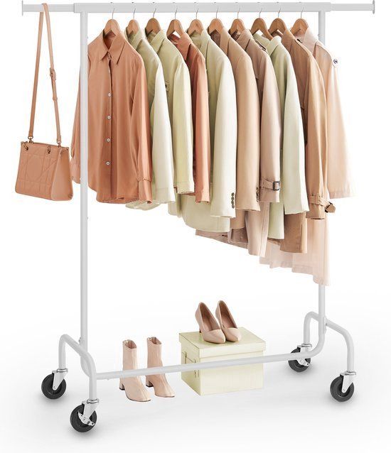 O'Daddy® Kledingrek - Kledingrek Op Wieltjes - Uitschuifbare Kledingstang - Wit