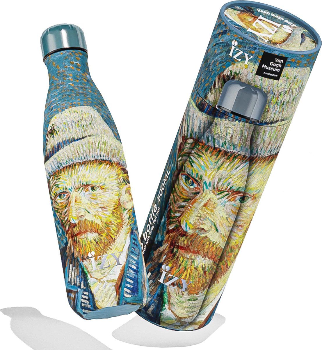 Izy Drinkfles - Van Gogh - Zelfportret - Inclusief Donatie - Waterfles - Thermosbeker - Rvs - 12 Uur Lang Warm - Kerstcadeau - 500 Ml