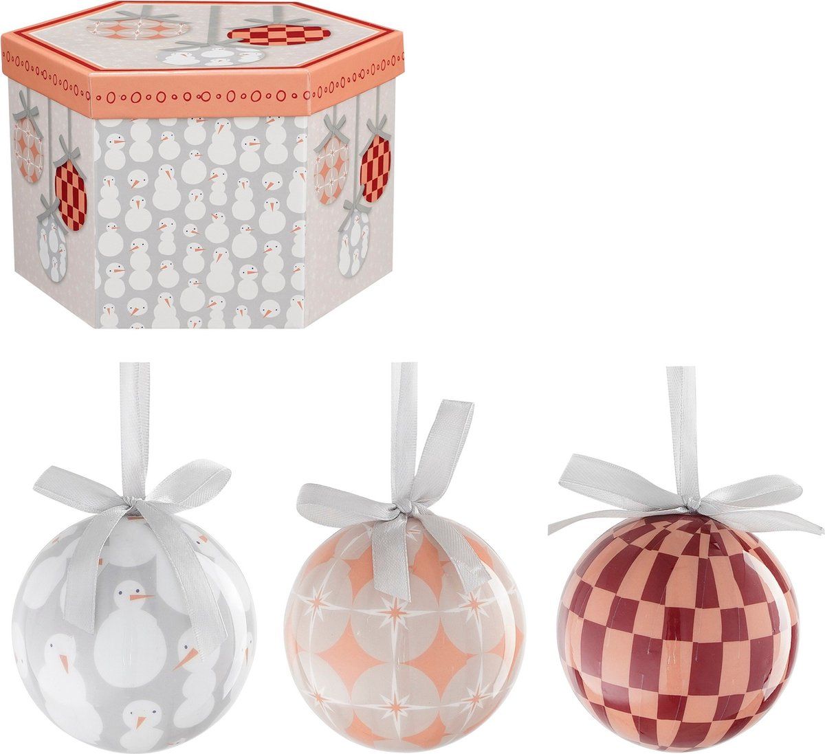 House Of Seasons Kerstballen Cadeauset - 14 Stuks -Ø8 Cm - Onbreekbaar - Perzik, Grijs