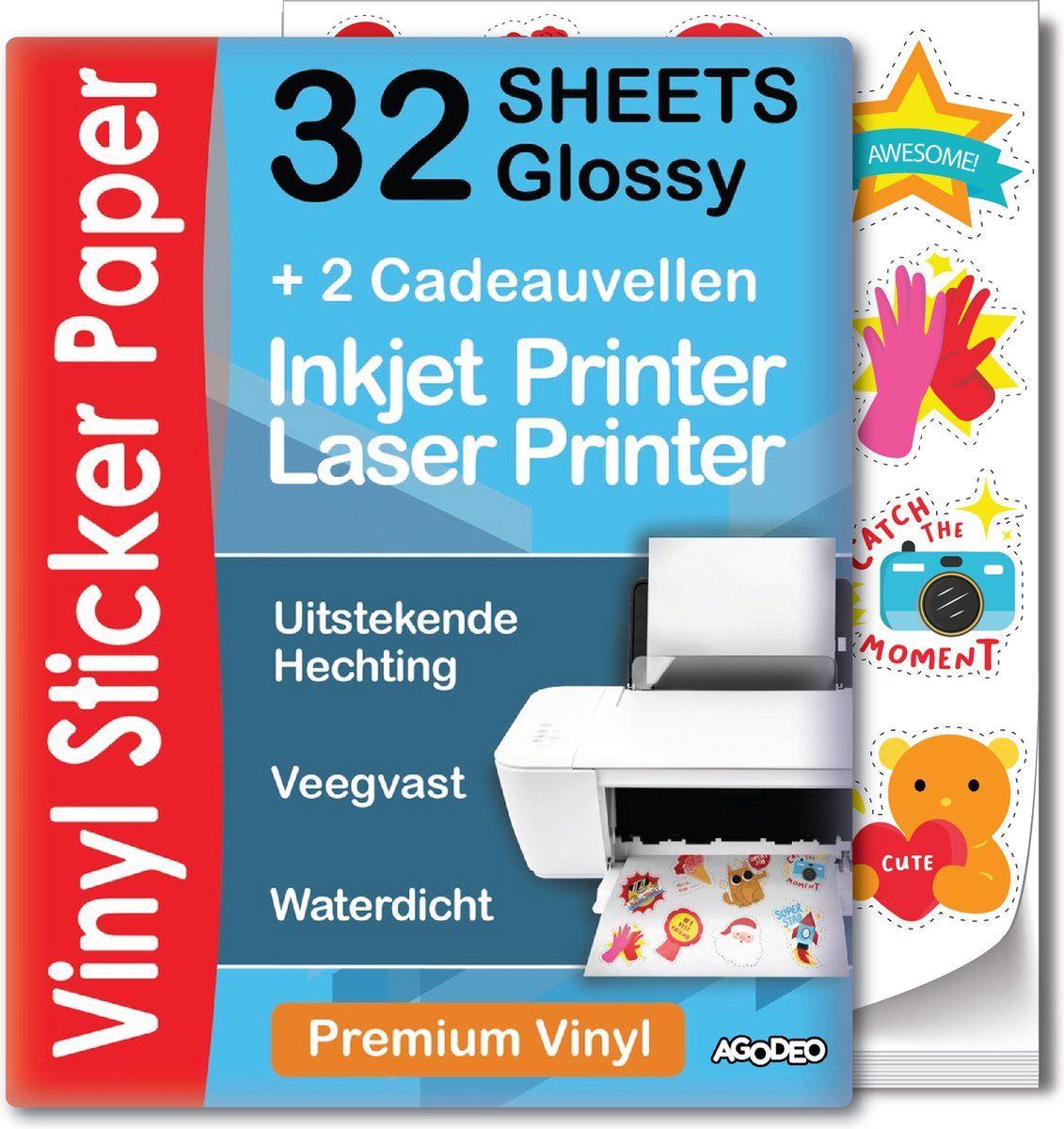 AgoDeo - Glossy Vinyl Stickervellen A4 - 32 + 2 Bonusvellen - Waterbestendig
