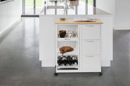 Merkloos Lifa Living Keukentrolley Sophie - Wieltjes - Serveerwagen - Wit - 67x37x84(LxBxH)