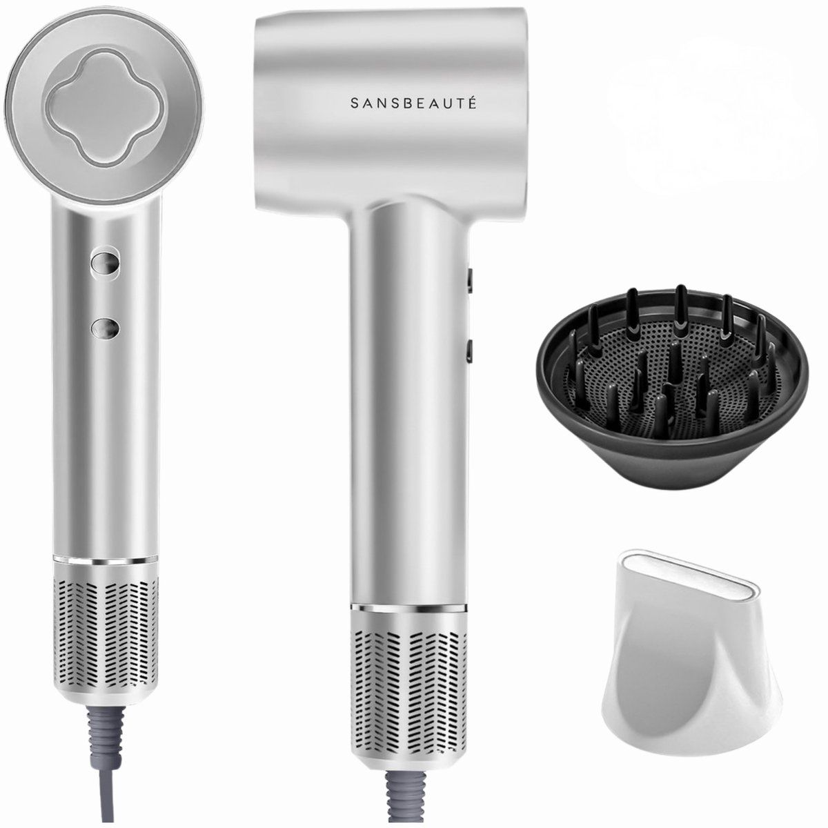 Sansbeauté® EssentiaPRO Föhn - Haardroger - 2000W - 110.000RPM - Ionisch - 3 Opzetstukken - Diffuser - Silver