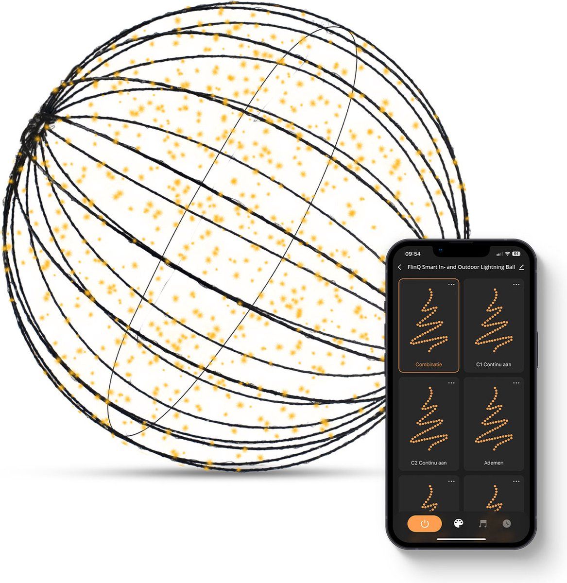FlinQ Lichtbol - Slimme Buitenverlichting - Bediening Via App -Ø30 Cm - Zwart