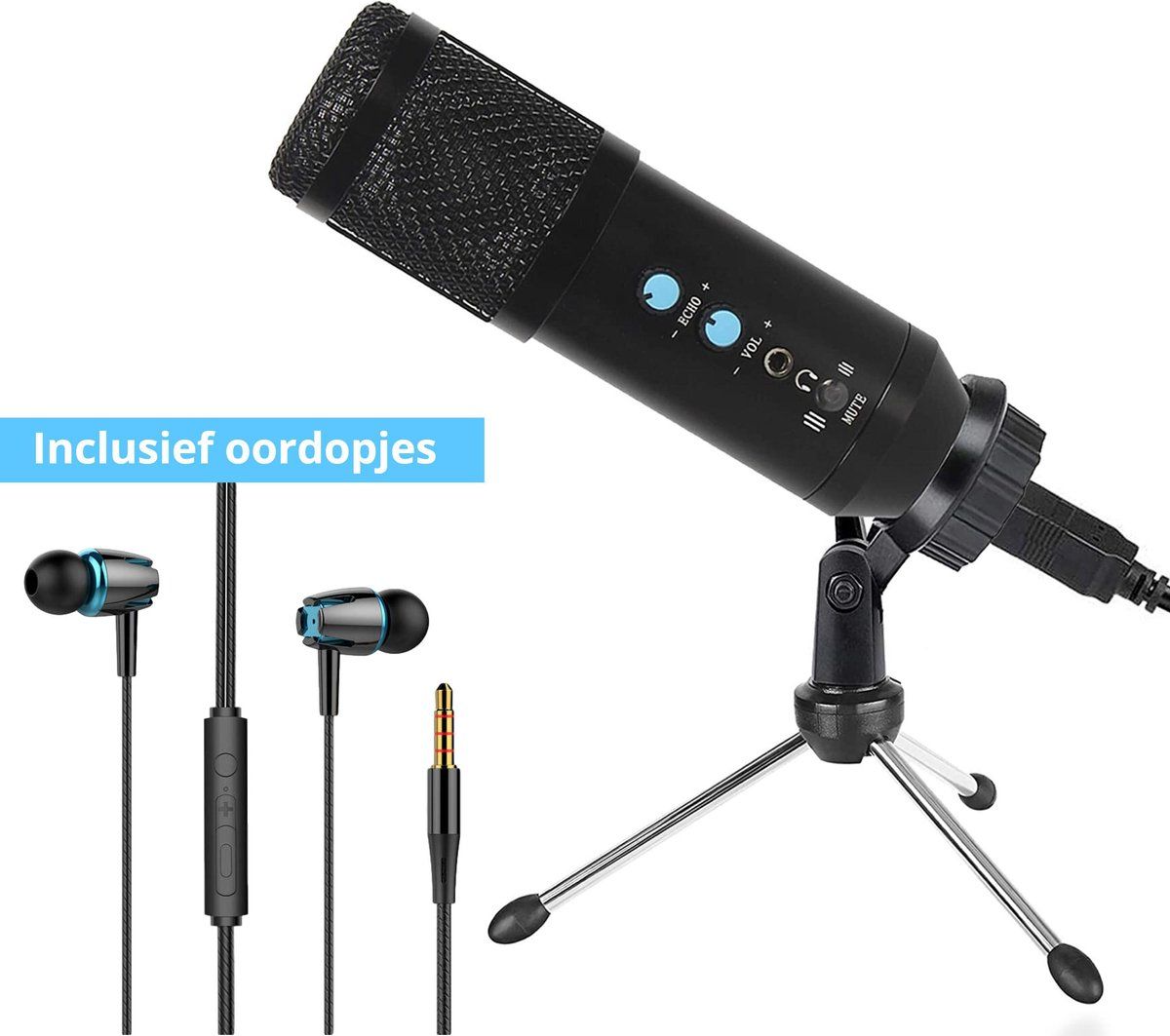 Xeca Microfoon - USB Plug&Play - Gaming Streaming Podcast - Incl. Tripod Plopkap Ruisfilter Gratis Oordoppen
