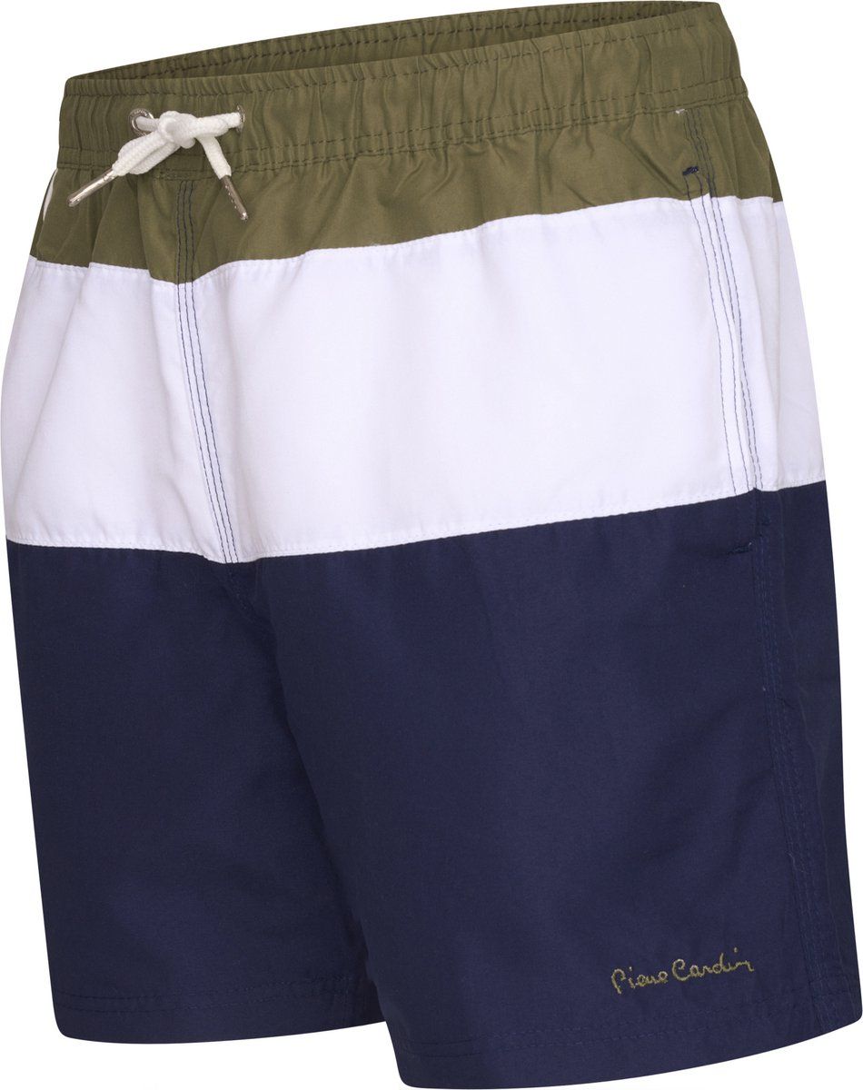 Pierre Cardin Blocked Swim Short - Heren Zwembroek - Elastiek Koordsluiting - Army/Wit/Navy