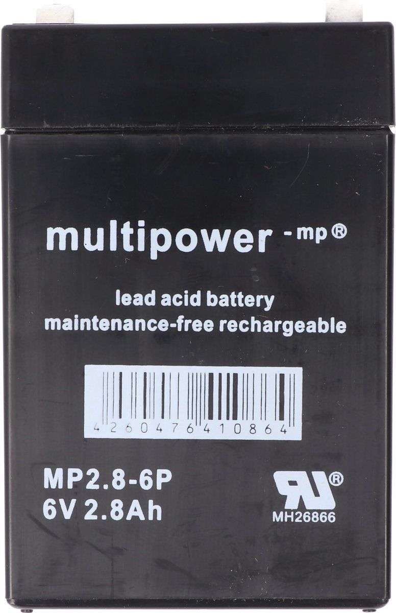 Multipower MP2.8-6 batterij PB-kabel, 6V 2800 mAh, aansluiting 4,8 mm, MP2.8-6P