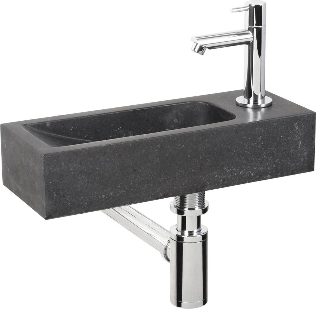 Differnz Luxor - Fonteinset - Natuursteen - Gebogen Kraan Chroom - Zwart - 38 X 14 X 8 Cm