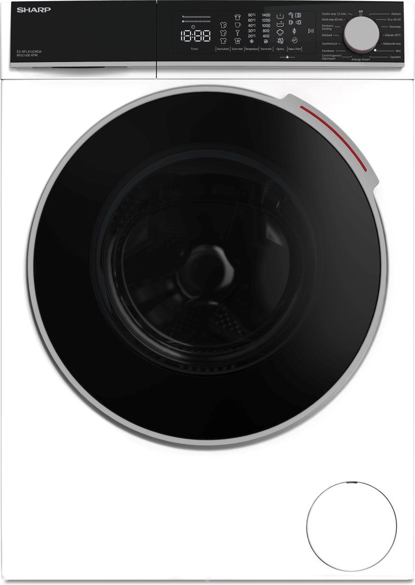 Sharp ESNFL814CWDABX - Wasmachine - 8 Kg - 1400 Toeren - Wit