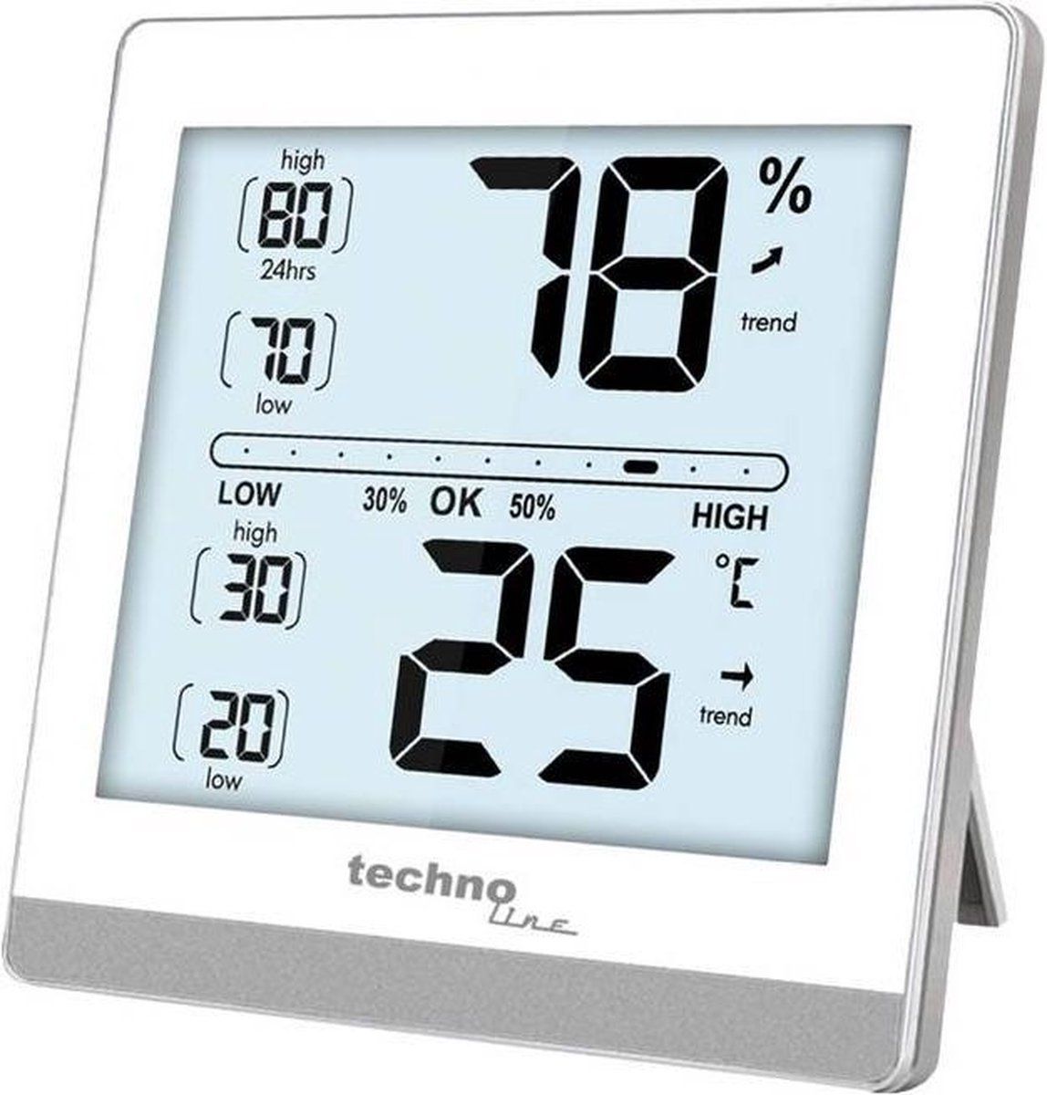 Technoline WS 9470 - Thermometer - Binnentemperatuur °C/°F en luchtvochtigheid - Wit/Zilver