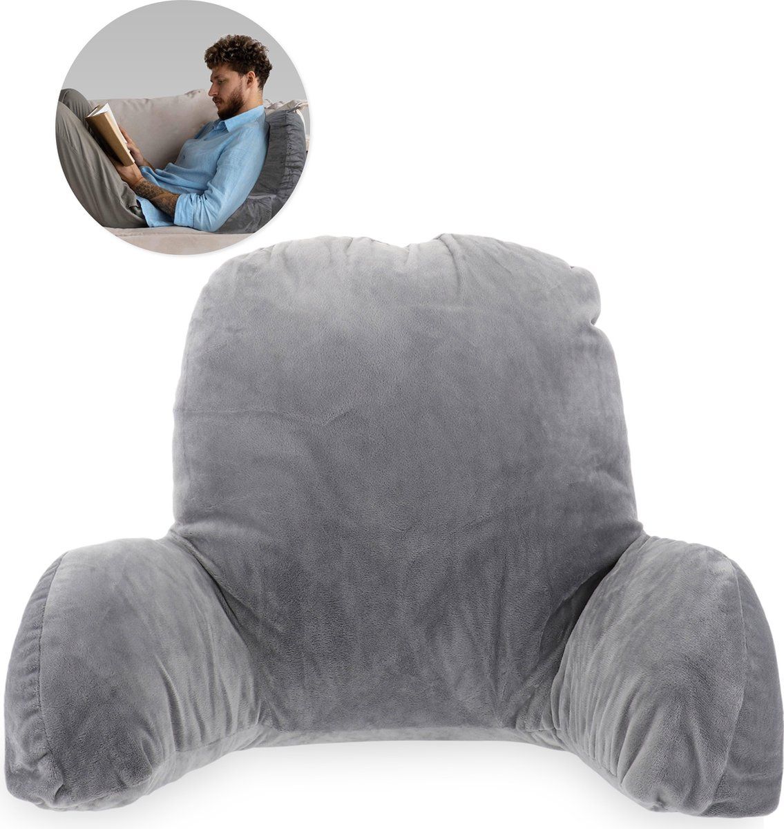 Leeskussen - Voor in bed - Met 3 opbergvakken - Rugkussen bank - zitkussen - Lende - Rug kussen onderrug - Lees - Kussens - Knuffel - Steun - Boeken - book - Seat - Grijs