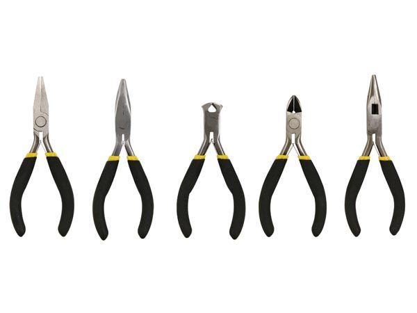 Toolland Set miniatuurtangen 5-delig - Telefoontang 125 mm - Gebogen puntbektang 125 mm - Platbektang 125 mm - Zijkniptang 110 mm - Kopkniptang 110 mm