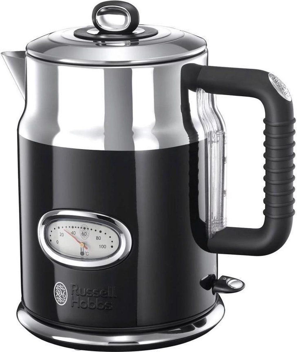 Russell Hobbs Zwart/Zilver Retro Ribbon - Waterkoker - 1,7L 2400W Snelkookfunctie
