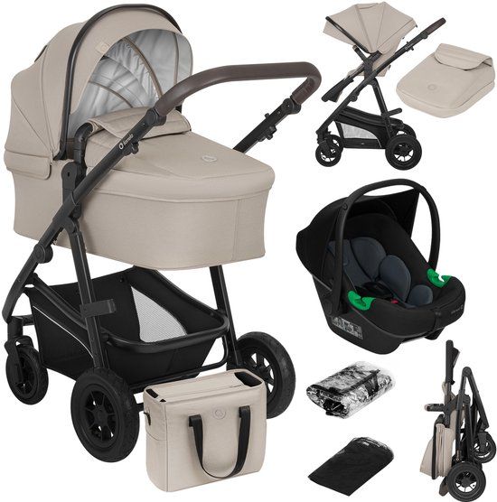 Lionelo Bianka - Kinderwagen 3-in-1 - Reiswieg + Wandelwagen + Autostoel - Grote Luchtbanden - Beige