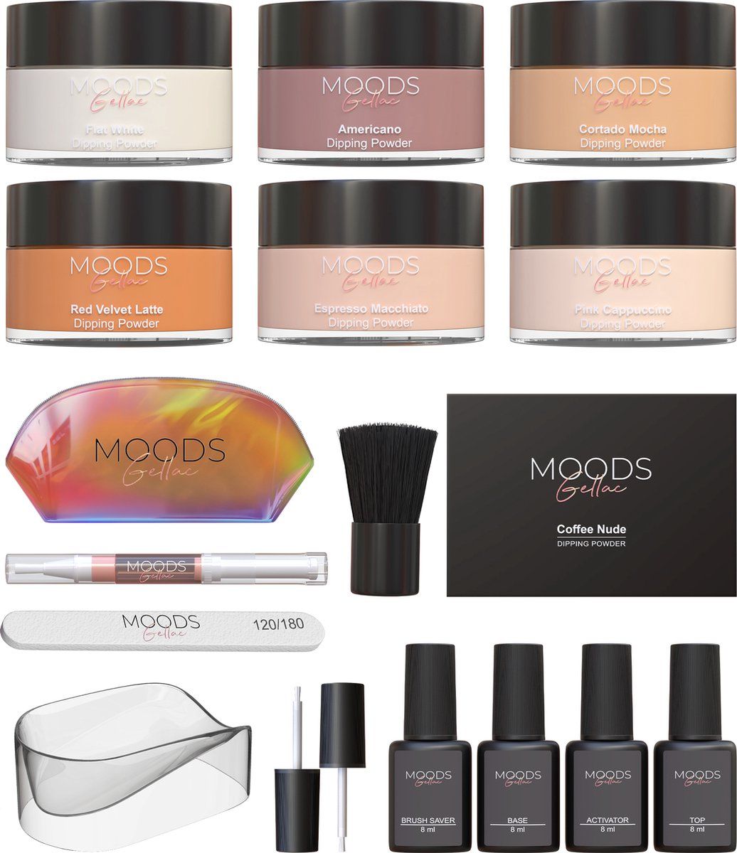 Moods Gellac - Dipping Powder Starters Kit - Coffee Nude - 6 Kleuren - Acryl Nagels Starterspakket - Dip Nagels