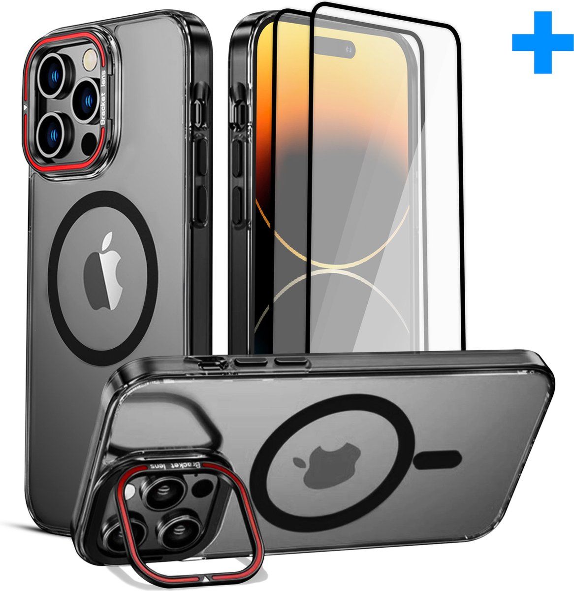 Sbvr IPhone 14 Pro Max - Hoesje - Met 2 Screenprotectors En Kickstand - Transparant