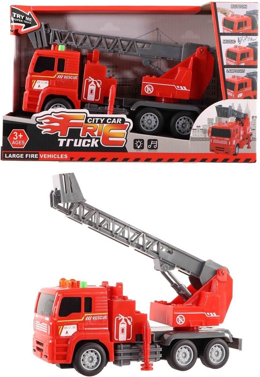 Jono Toys B.v. 4081 - Brandweerauto - Met Ladder Licht En Geluid - Rood