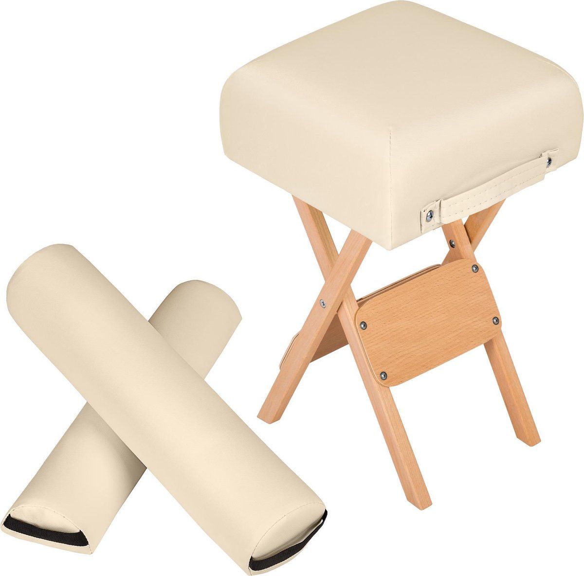 tectake® Kruk - Massage Hocker - 2 rolkussens - Beige (2 stuks)