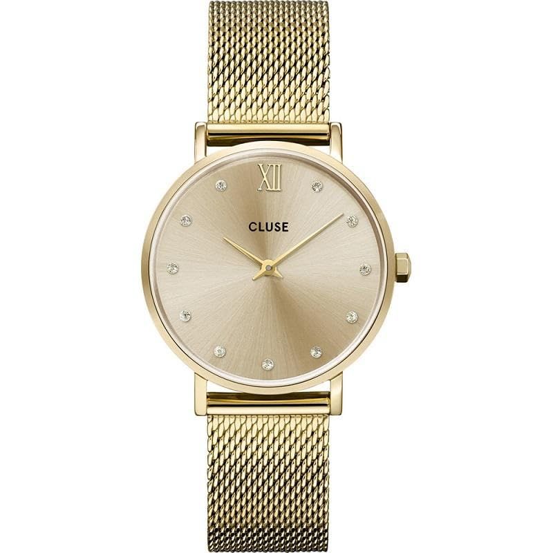Cluse Minuit Mesh Crystals Dames Horloge Goud Kleurig - 33 Mm