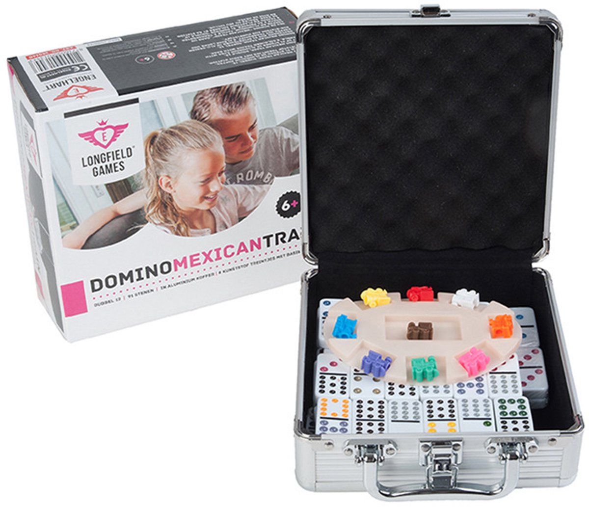 Engelhart Domino - Dubbel 12 Mexican Train - 91 Stenen In Aluminium Koffer