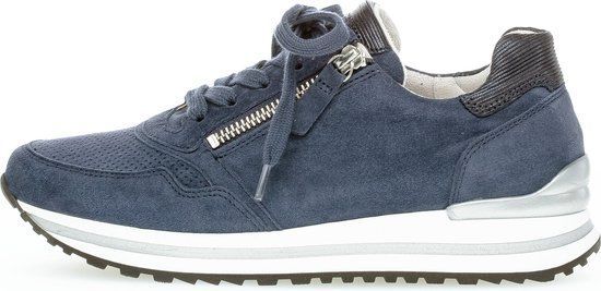 Gabor Sneaker 46.528.26 - Wijdte H - Rits en vetersluiting - River Marine Blauw Suède