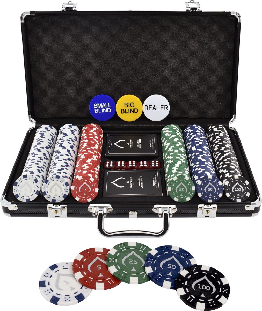 Texas'Finest Matt Black Pokerset - Pokerkoffer 300 Chips - Professionele Speelkaarten - Matt Black